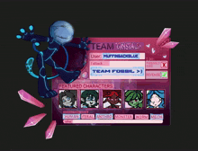a cartoon character named muffinbackblue is on a screen that says team crystals