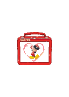 a green lunch box with mickey mouse and the name sandra