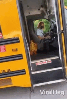ride viralhog climb dog school bus
