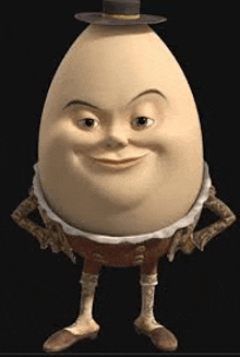 a cartoon egg is wearing a hat and shorts and smiling .