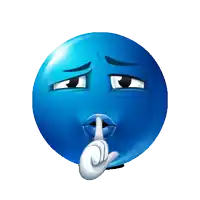 a blue smiley face is making a silence gesture