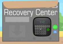 a sign that says recovery center with a cell phone on it