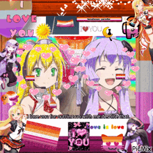 a collage of anime girls with the words i love you on top