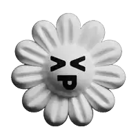 a white flower with a smiley face and the letter p on it