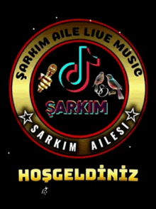 a logo for sarkim aile live music with birds and a tiktok logo