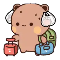 a cartoon of a bear with a suitcase and a backpack