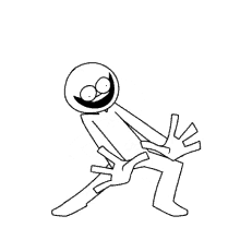 a black and white drawing of a cartoon character sitting on a chair with his hands outstretched .