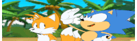 sonic the hedgehog and tails the fox are standing next to each other