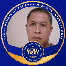 a proud member of the church of god international with a picture of a man