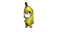 a pixel art of a dog dressed as a banana .