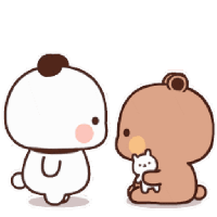 a couple of teddy bears kissing each other with hearts flying around them .