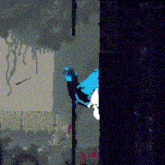 a painting of a bird sitting on a pole in a dark room