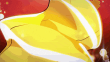 a cartoon drawing of a yellow object with a red background and a white stripe