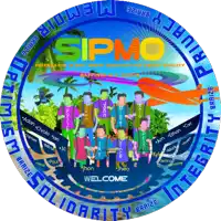 a group of people are standing in a circle with the word sipmo on it