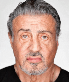 a man with gray hair and a beard looks at the camera with a sad look on his face