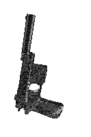 a silver gun with a black barrel and white grip on a white background