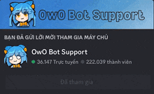 a picture of a girl with the words owo bot support above her