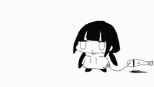 a black and white drawing of a girl and a fish that says fish run