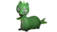 a 3d model of a green fox with a green tail