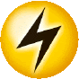a yellow circle with a black lightning bolt in the middle .