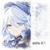 a picture of a girl with white hair and the words aishe irl below it