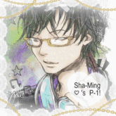 a drawing of a man with glasses and a heart that says sha-ming