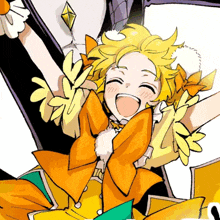 a cartoon drawing of a girl with yellow hair and flowers