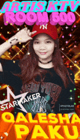 a poster for artist ktv room 500 shows a girl wearing a red hat