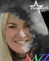 a woman with a starmaker logo on her face