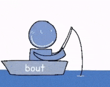 a cartoon of a man and a fish in a boat with the word bout on the side .