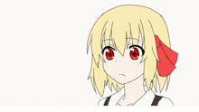 a drawing of a girl with blonde hair and a red bow in her hair