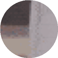 a circle with a blurred image of a person standing in a room