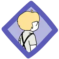 a cartoon drawing of a boy with a question mark on his head