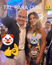 a man and a woman are posing for a picture with the caption tal para cual on the bottom