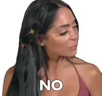 a woman with long black hair says " no "