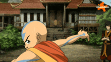 a cartoon character from nickelodeon stands in front of a temple
