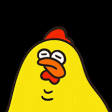 a cartoon of a yellow chicken with a red comb