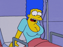 a cartoon character is laying in a hospital bed with an iv