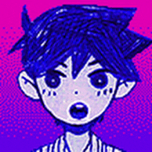 a pixel art drawing of a boy with blue hair .