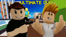 two roblox characters are standing next to each other with the words " ultimate duo " in the background