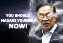 a picture of a man with lightning coming out of his eyes and the words you should madani yourself now