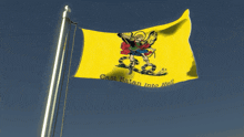 a yellow flag that says cast satan into hell on it