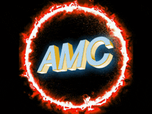 the word amc is surrounded by flames and smoke