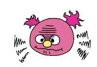 a drawing of a pink cartoon character with a yellow beak