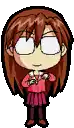 a pixel art drawing of a girl with glasses and red hair .