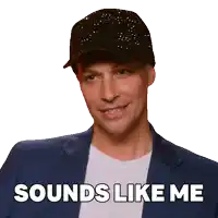a man wearing a black hat and a blue suit says sounds like me