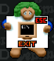 a pixel art character holding a sign that says esc exit