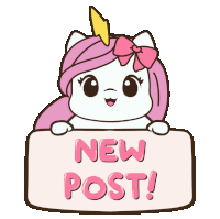 a cute unicorn holding a sign that says new post