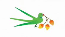 a green parrot sitting on a branch with leaves on it