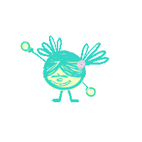 a drawing of a girl with blue hair and a flower in her hair